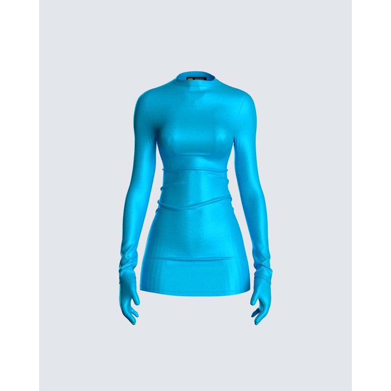 Pam Blue Mini Dress & Gloves