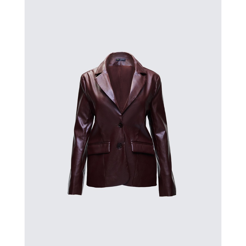 Thea Brown Vegan Leather Blazer