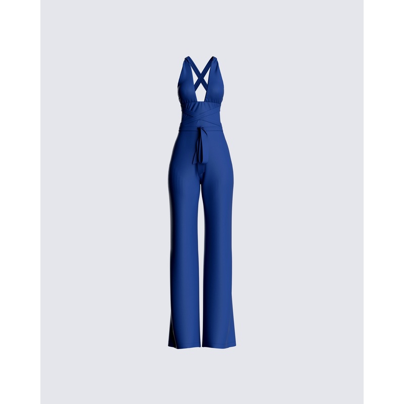 Valentina Blue Halter Jumpsuit