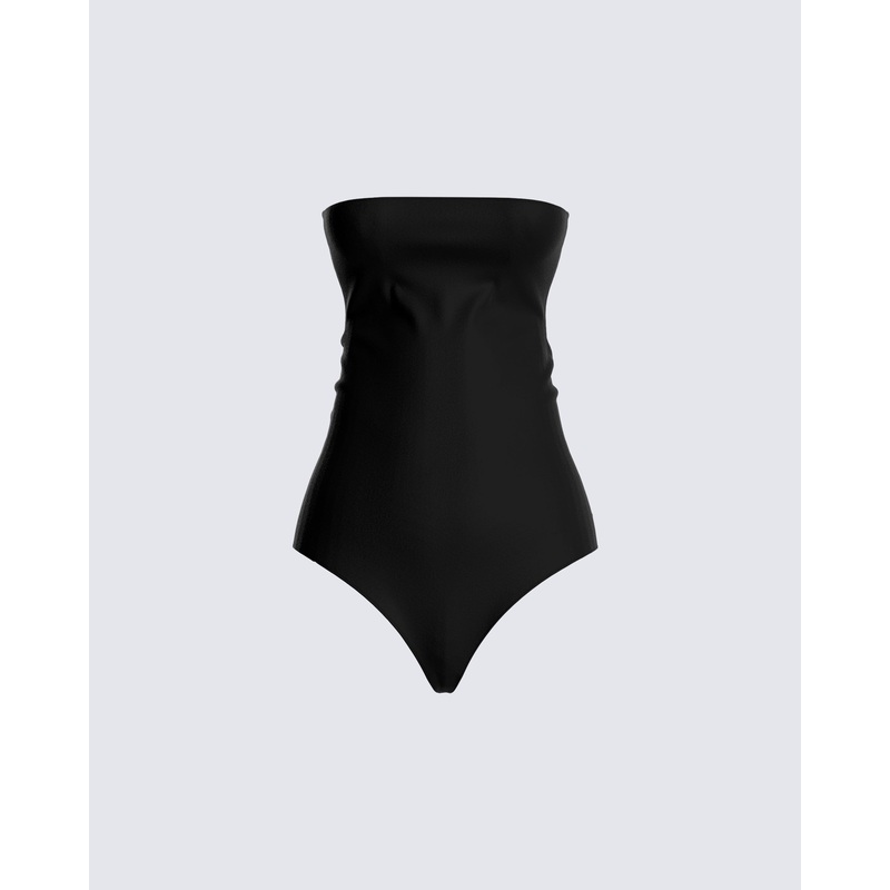 Vicky Black Strapless Bodysuit