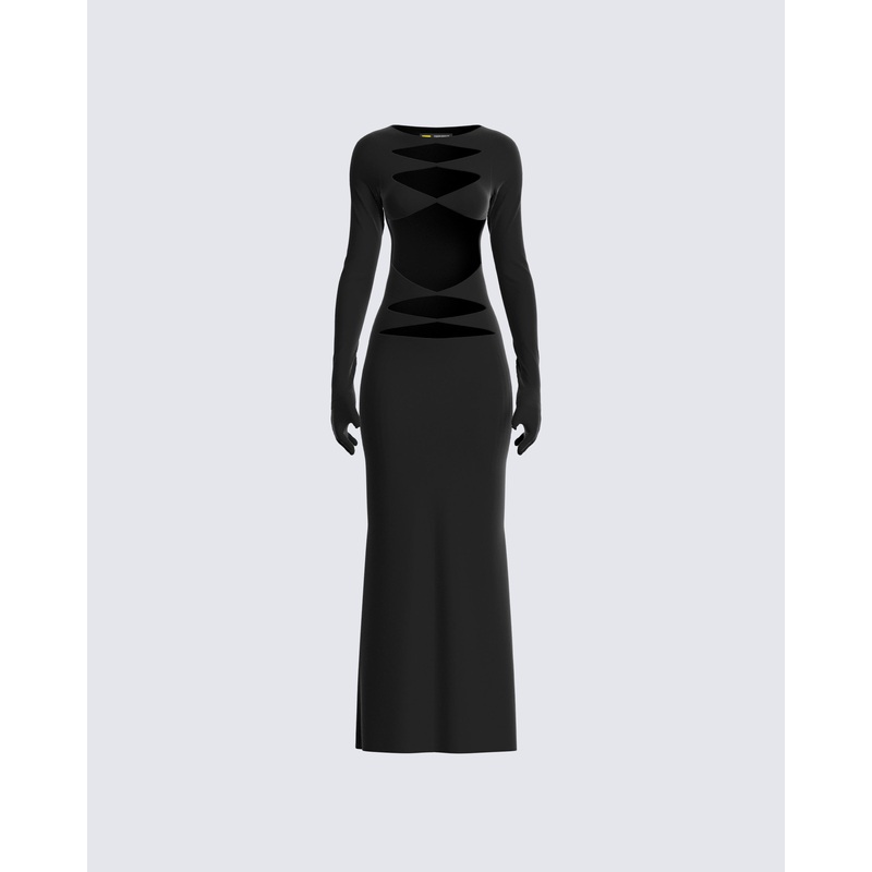 Vox Black Cut Out Dress & Gloves