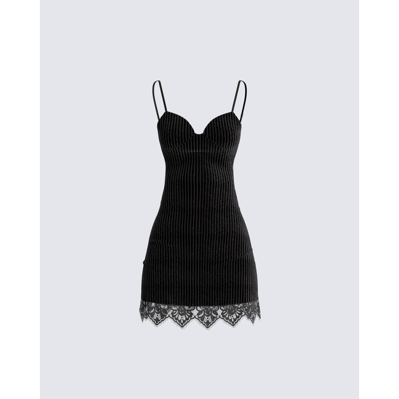 Yira Black Lace Trimmed Dress