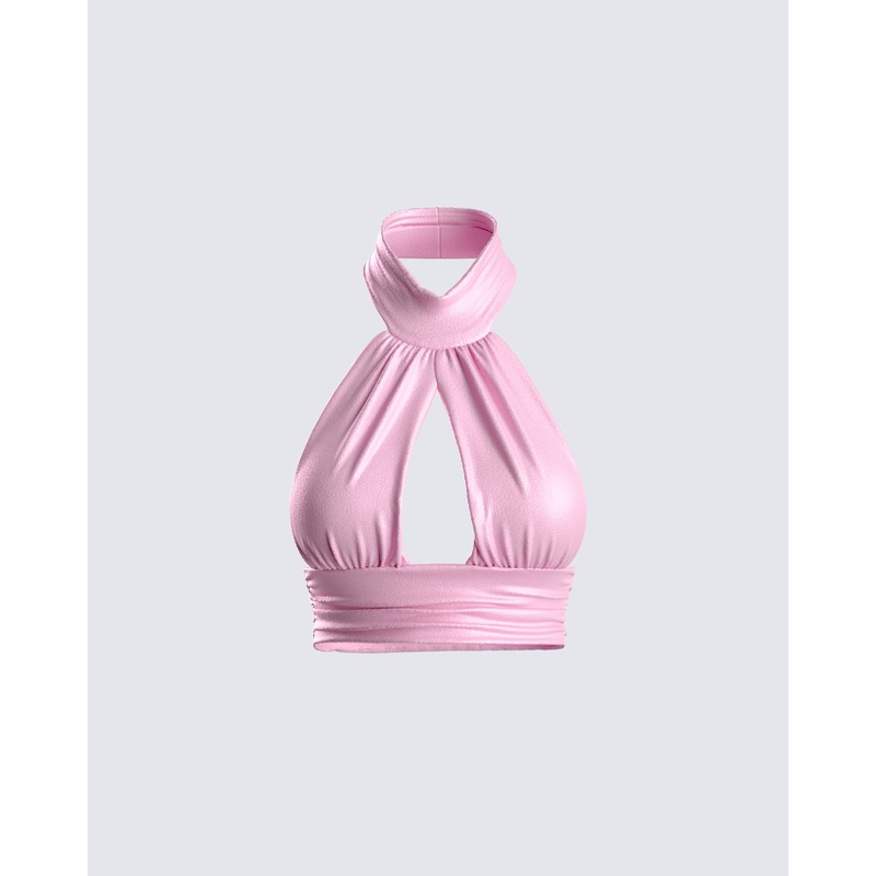 Emmy Pink Halter Crop Top