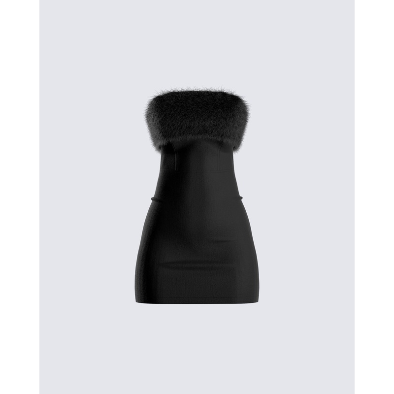 Hannah Fur Trim Mini Dress