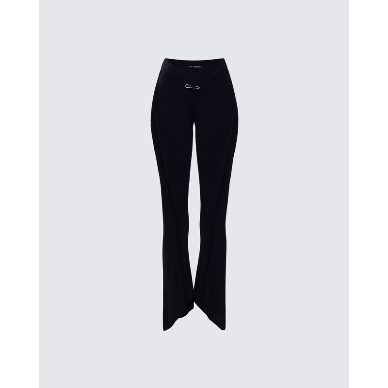 Iva Black Ribbed V Waist Pant
