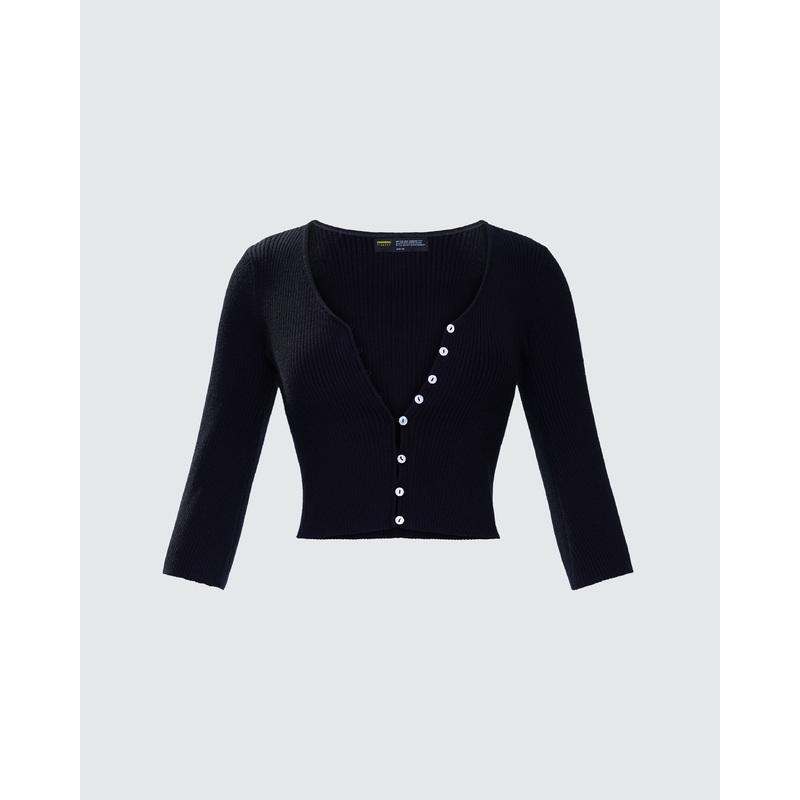Kimmy Black Ribbed Cardigan Top