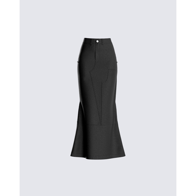 Martha Black Twill Maxi Skirt