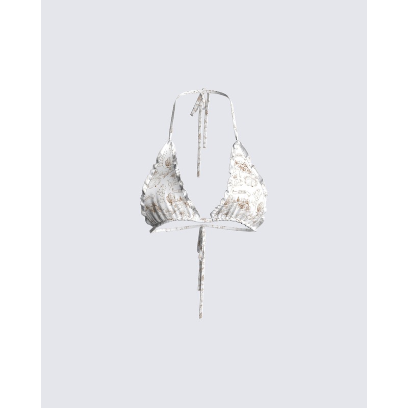 Mason White Print Bikini Top