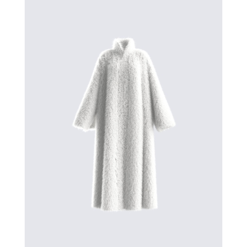 Noel Ivory Midi Vegan Fur Coat
