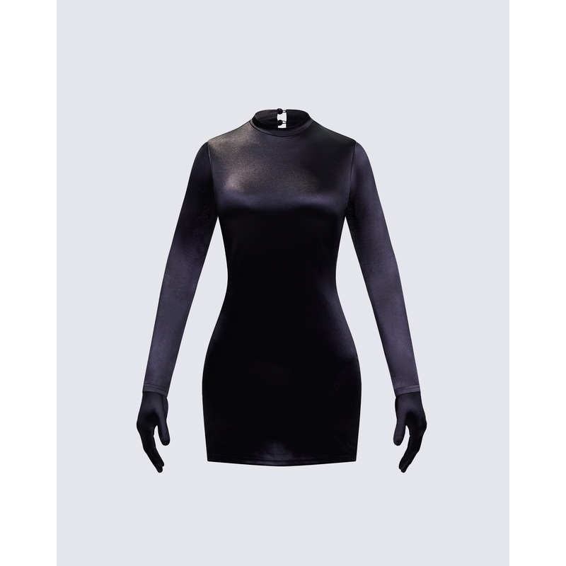 Pam Black Mini Dress & Gloves