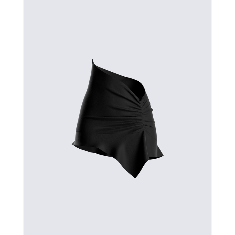 Rena Black Asymmetrical Mini Skirt