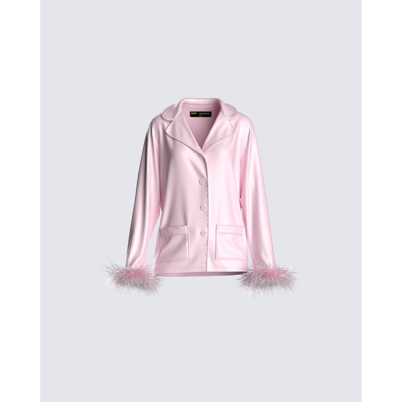 Sarah Pink Feather Trim Top