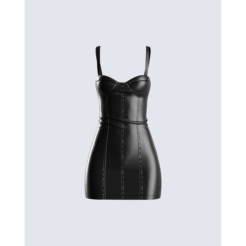 Alara Black Vegan Leather Dress