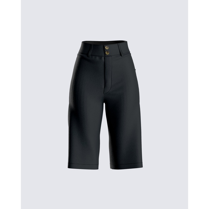 Birna Black Crepe Bermuda Shorts