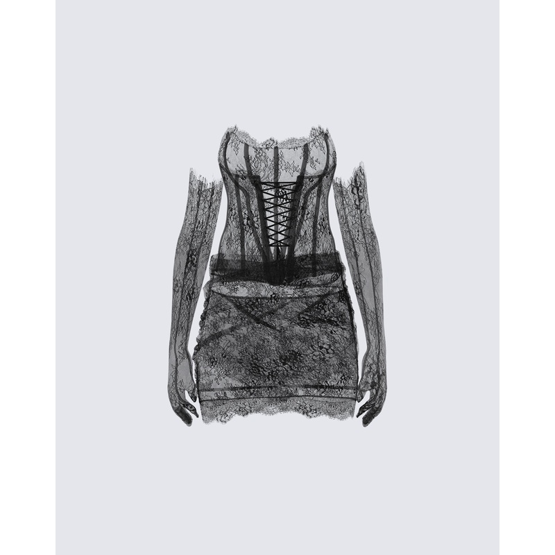 Devyn Black Lace Dress & Gloves