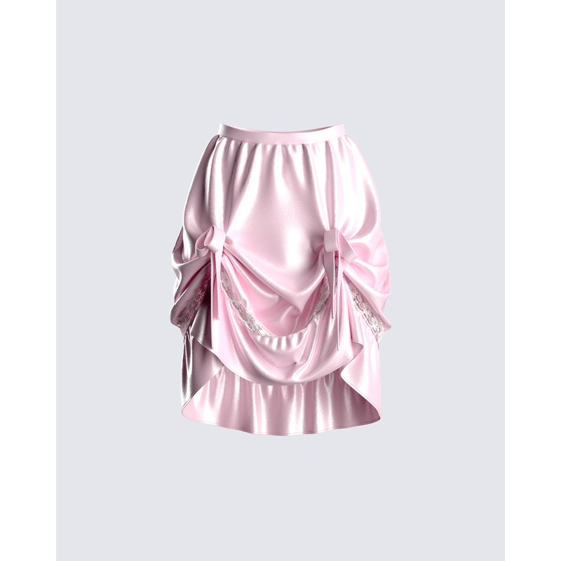 Edith Pink Satin High Low Skirt
