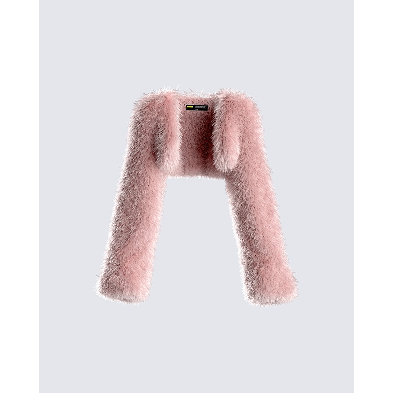 Edith Pink Vegan Fur Shrug Jacket