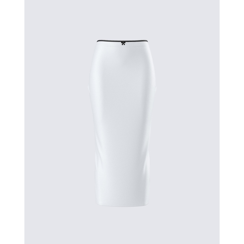 Georgia Ivory Satin Midi Skirt