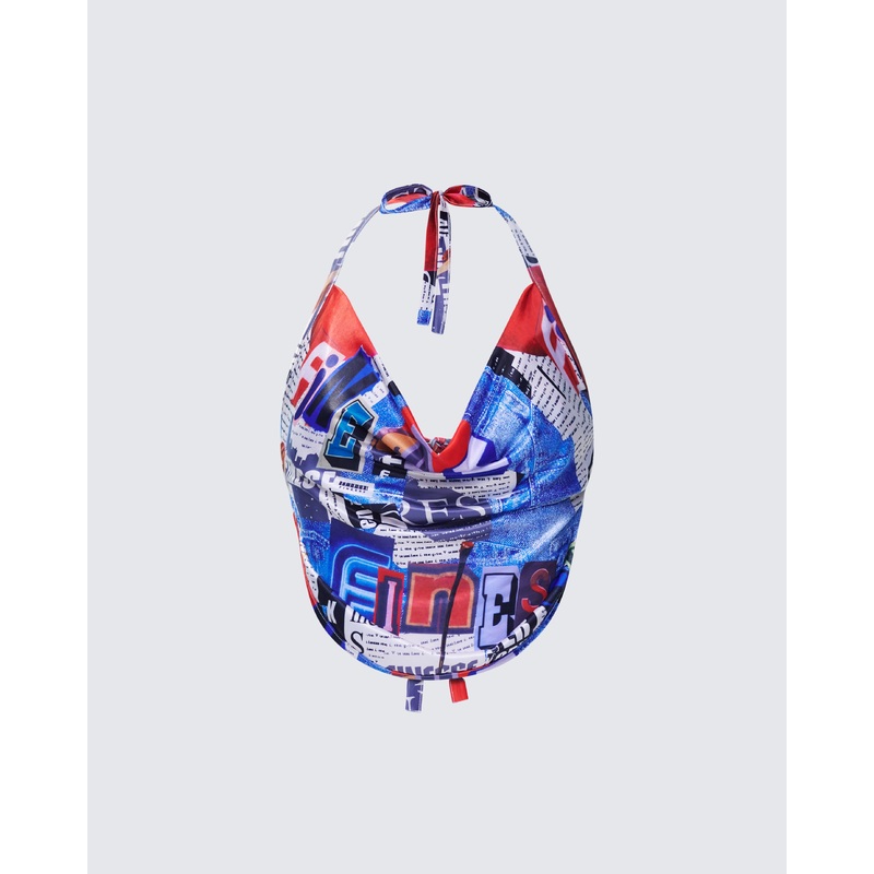 Gretchen Collage Print Cowl Top