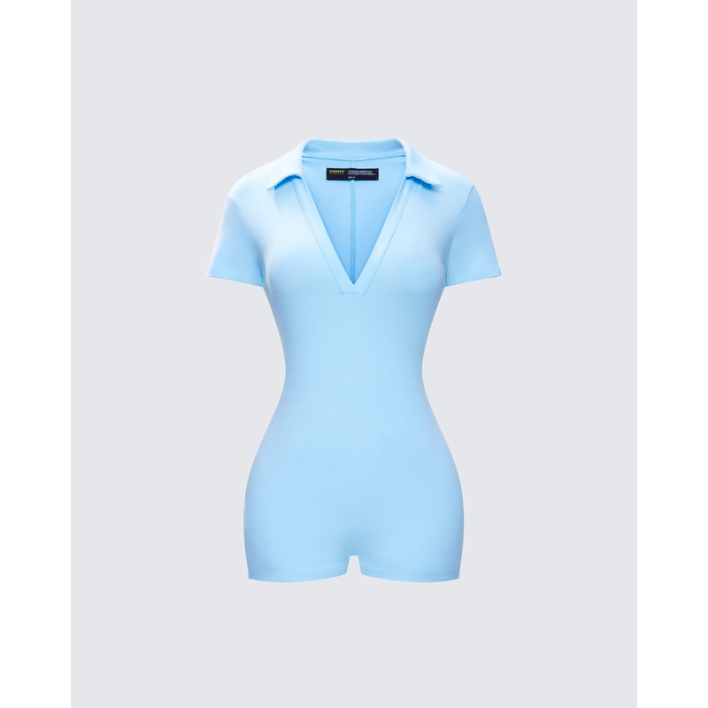 Jeane Marie Blue Mini Rib Romper