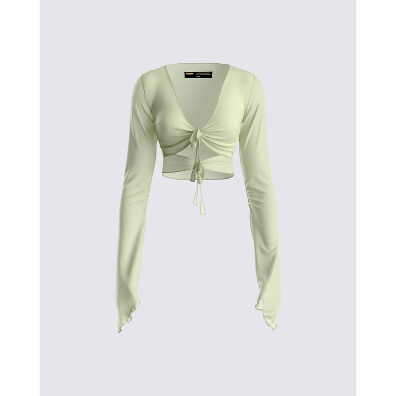 Jolie Olive Mesh Tie Front Top