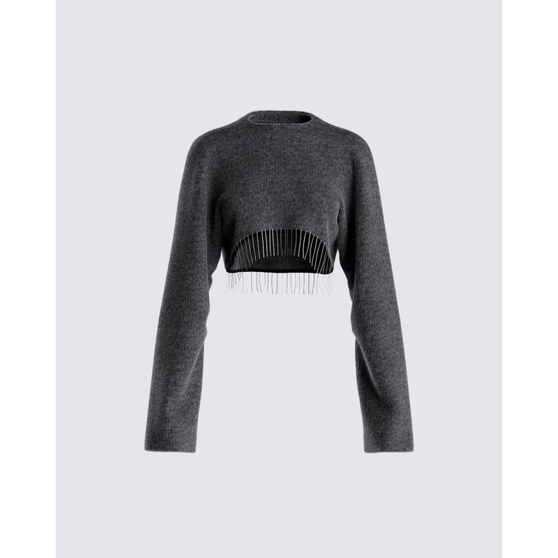 Josephine Grey Crystal Sweater Top