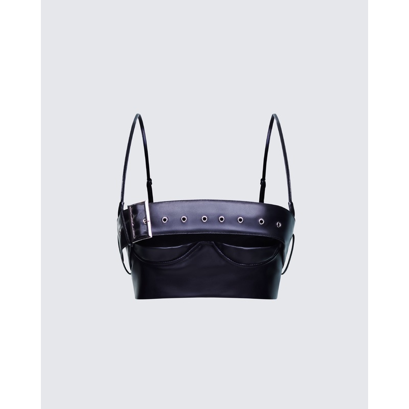 Kristin Black Vegan Leather Top