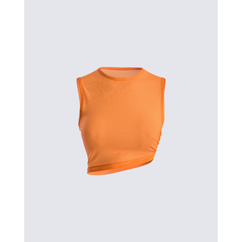 Leona Orange Mesh Asymmetrical Top