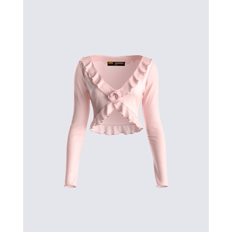 Marie Pink Mesh Long Sleeve Top