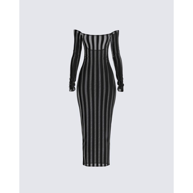 Meritt Black Stripe Midi Dress