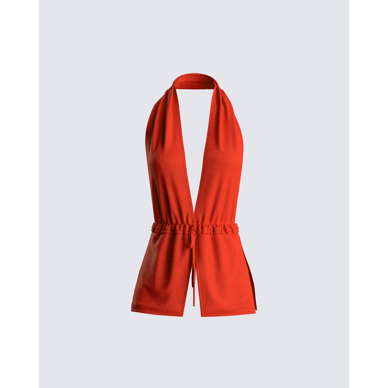 Miriam Red Knit Halter Top