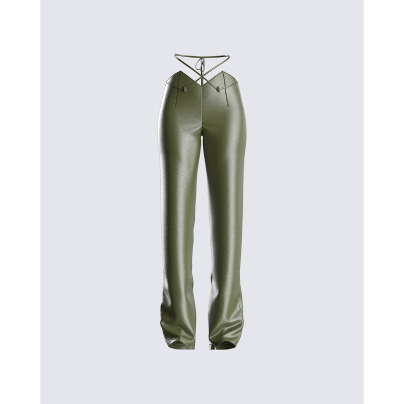 Nadir Olive Vegan Leather Pant