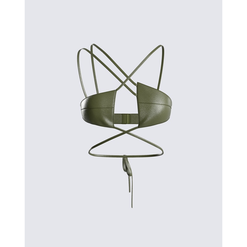 Nadir Olive Vegan Leather Tie Top