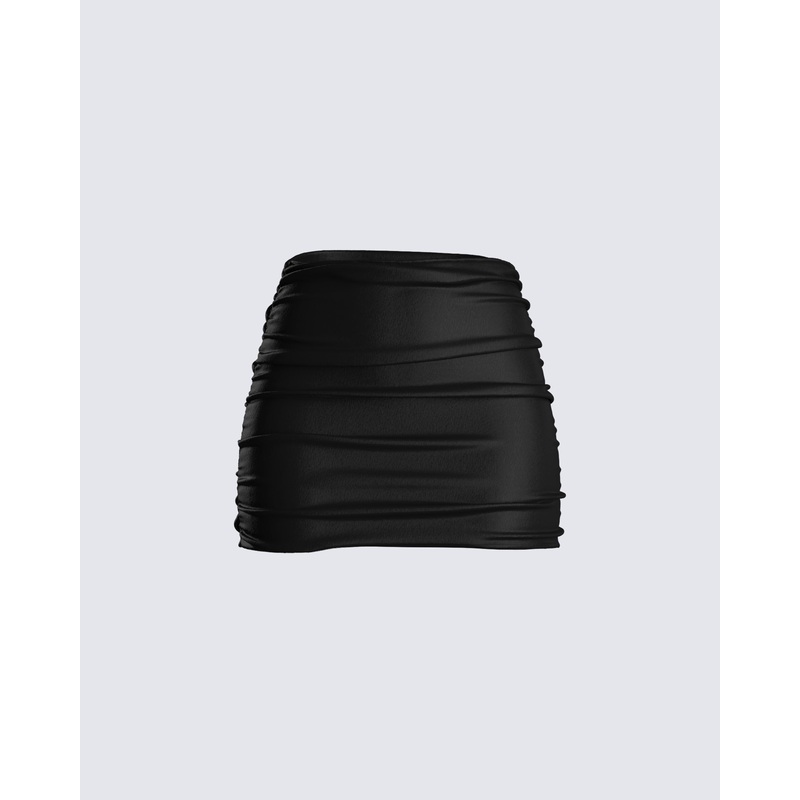 Narda Black Satin Mini Skirt