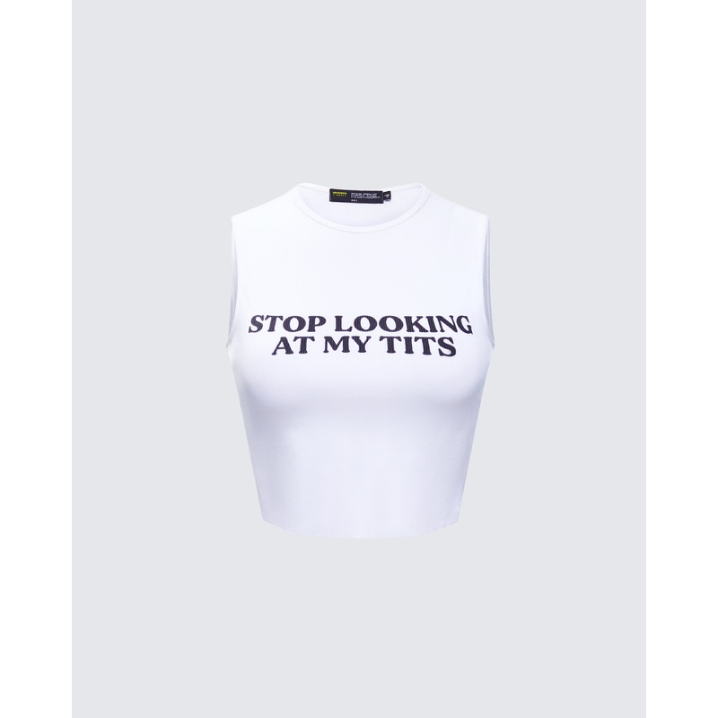 Nicolette White Rib Graphic Top