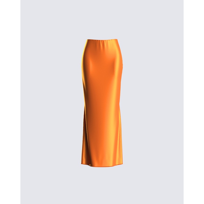 Odette Orange Satin Maxi Skirt