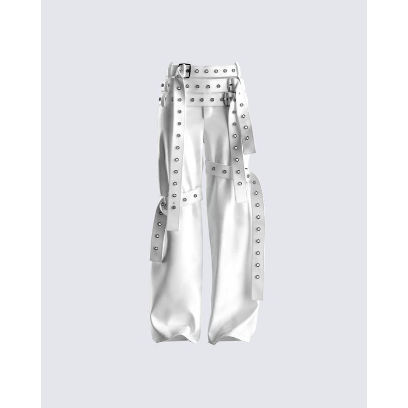 Pia White Vegan Leather Belt Pant