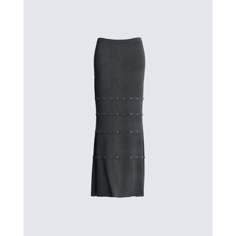 Ravi Grey Vegan Suede Maxi Skirt