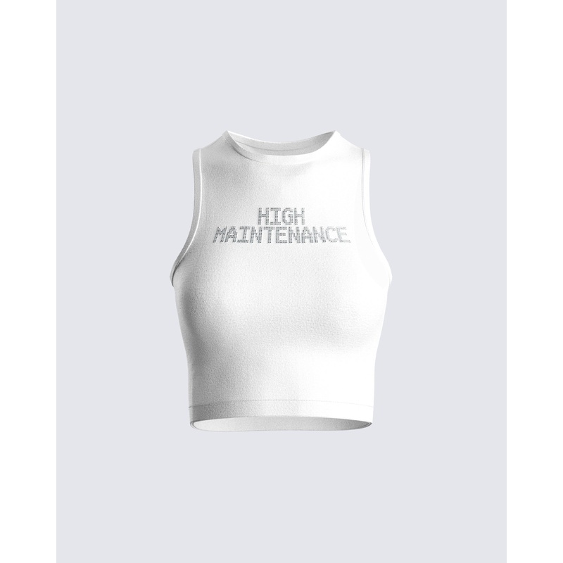 Rumi White Cropped Rhinestone Top