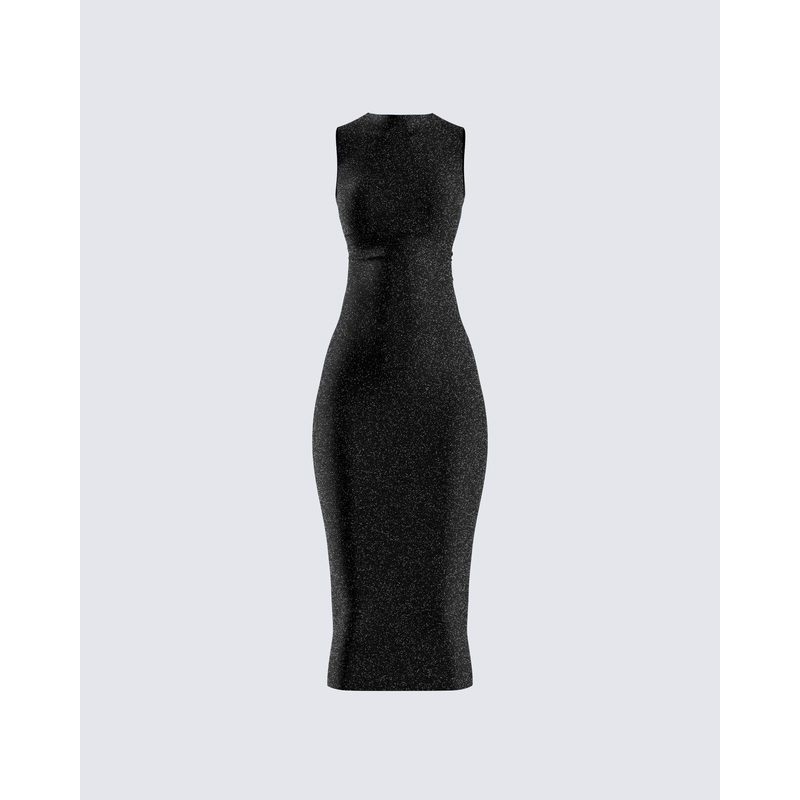 Umbra Black Shimmer Midi Dress
