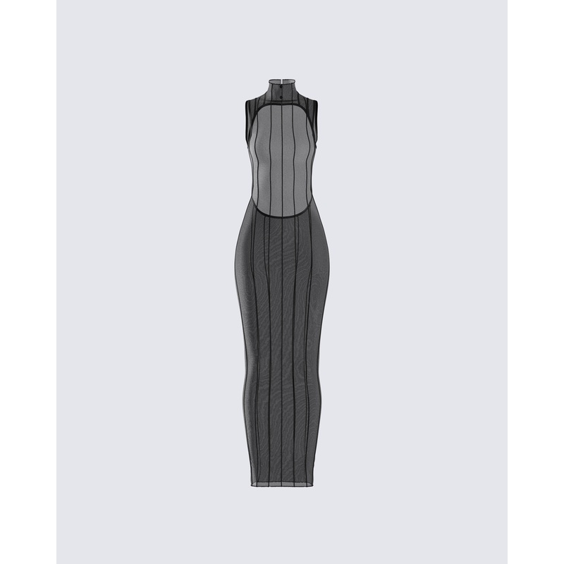 Zeal Black Mesh Bodycon Maxi Dress