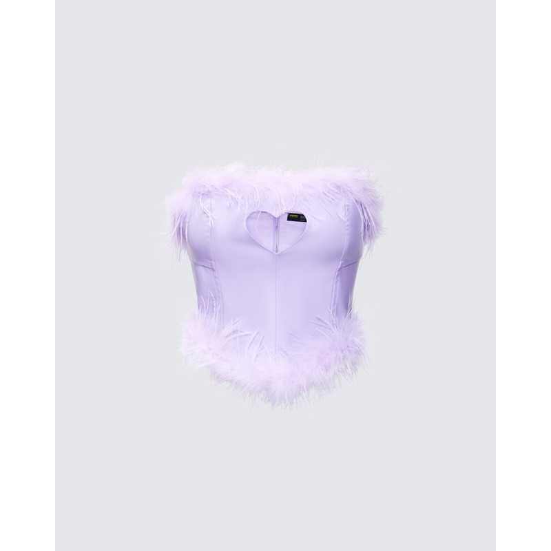Abrielle Purple Cut Out Feather Corset Top