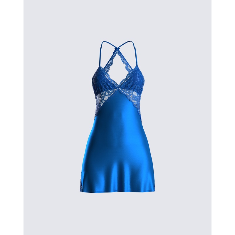 Bernadette Blue Lace Satin Dress