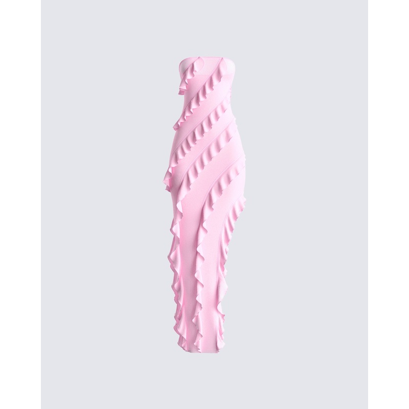 Blanche Pink Mesh Ruffle Dress