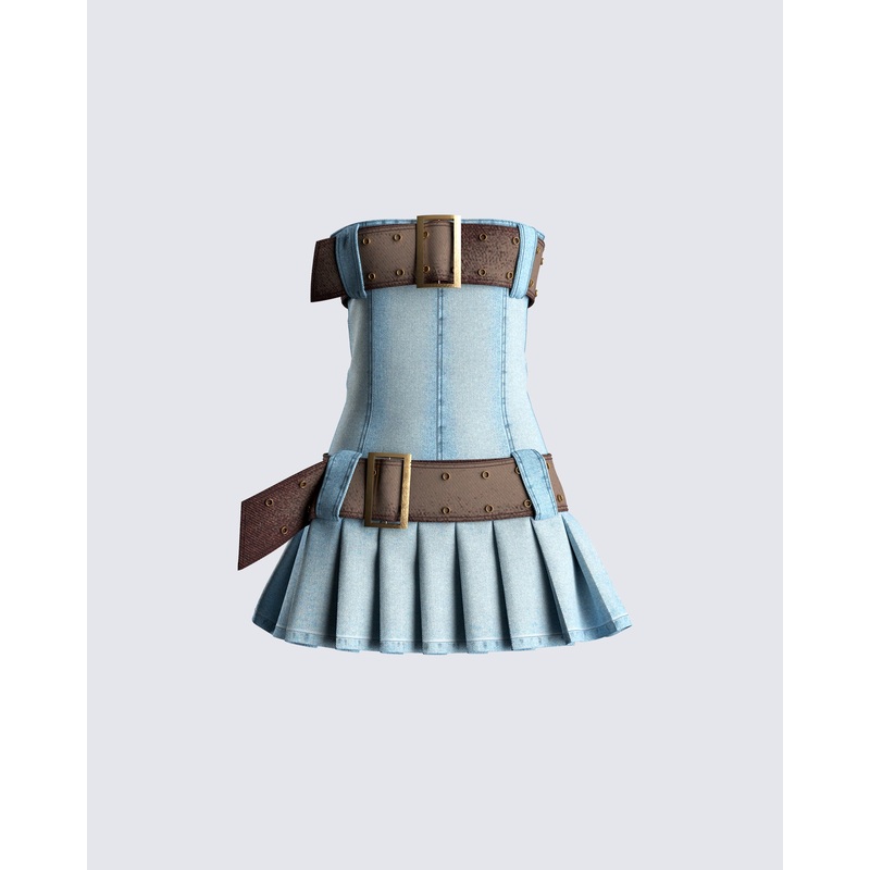 Cambry Blue Pleated Denim Dress