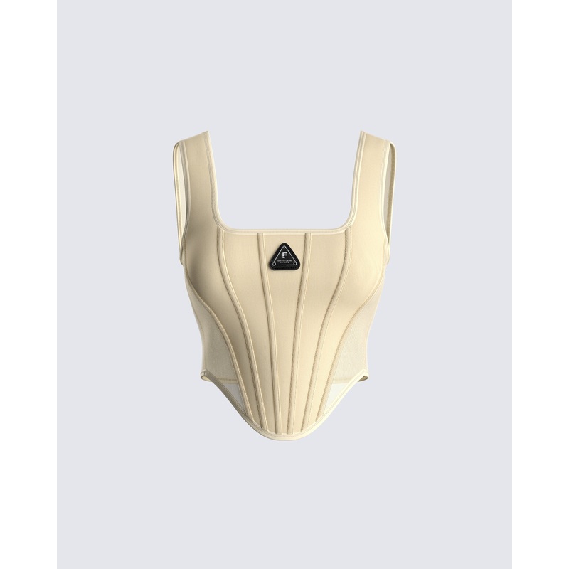 Casey Yellow Mesh Corset Logo Top