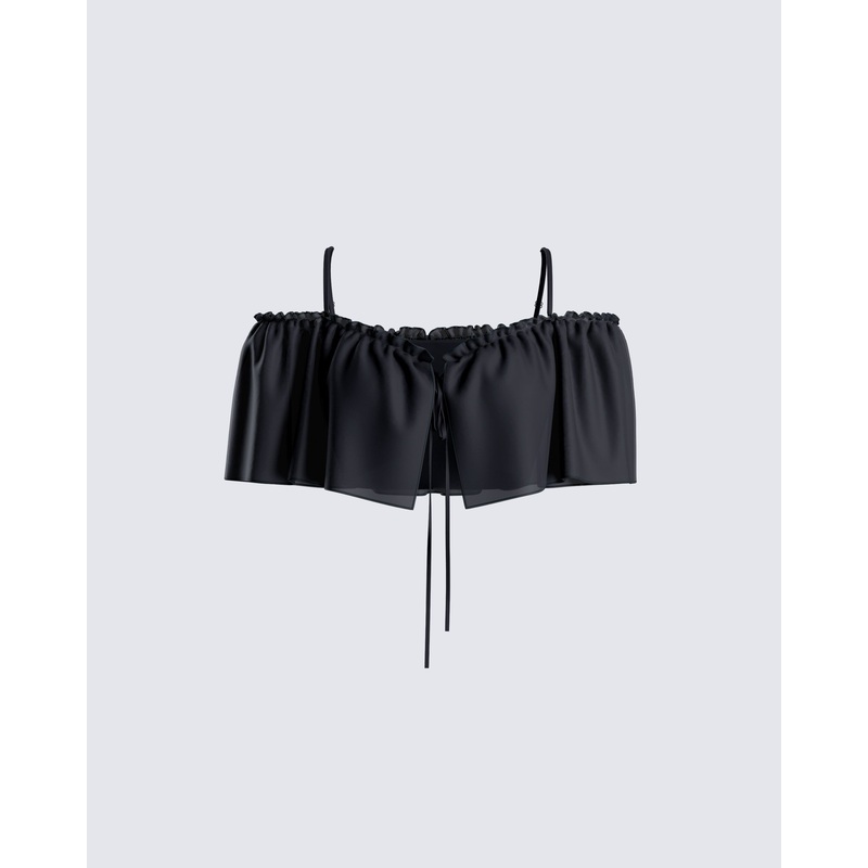 Catalina Black Chiffon Ruffle Top