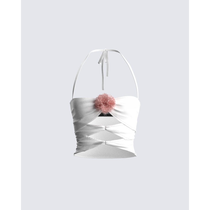 Cerelina White Jersey Cut Out Top