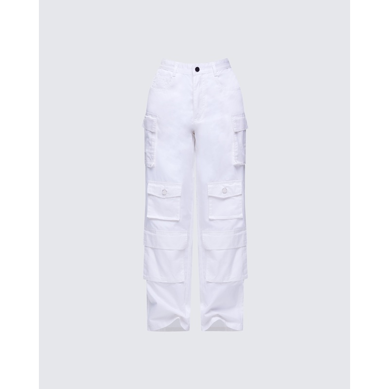 Chima White Cargo Twill Pant
