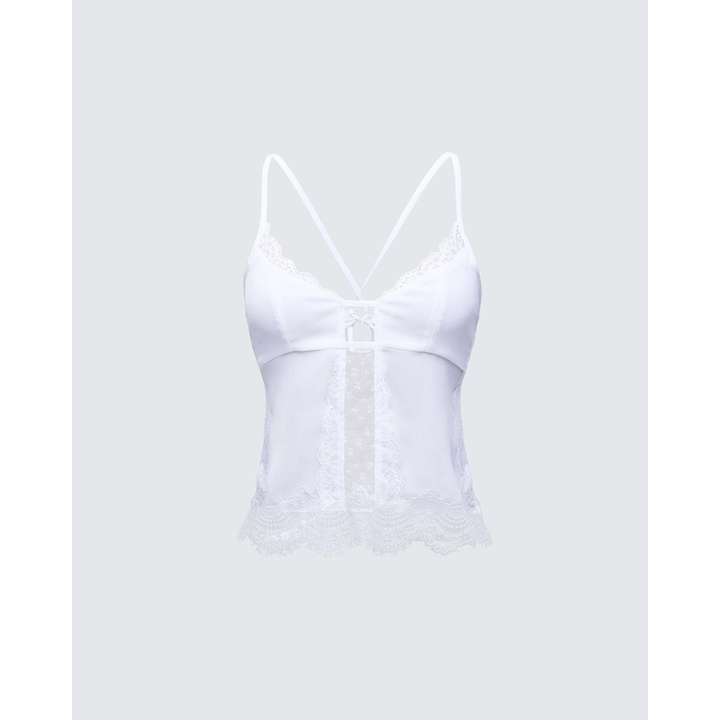 Delphina White Lace Mix Cami Top